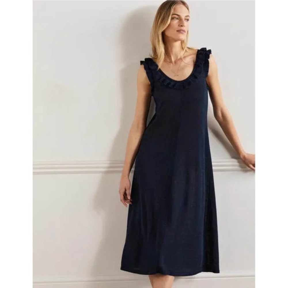 Boden Frill Neck Navy Knitted Midi‎ Dress Size 8